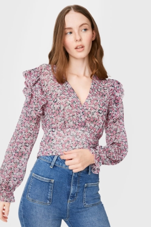 C&A Clockhouse Chiffon Floral Bluse Damen Rosa | WULGK-2467