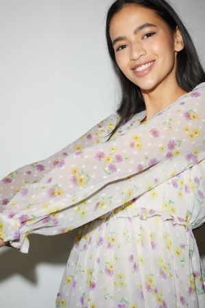 C&A Clockhouse Chiffon With Recycled Polyester Kleider Damen Weiß | BLOMG-1062