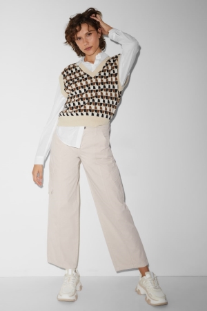C&A Clockhouse Cloth High Taille Gerade Fit Hosen Damen Beige | EBVQW-1906