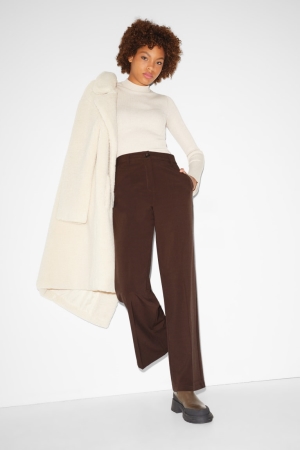 C&A Clockhouse Cloth High Taille Weite Leg Hosen Damen Dunkelbraun | PQSAE-6853
