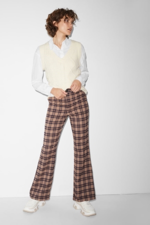 C&A Clockhouse Cloth High Taille Weite Leg Recycled Hosen Damen Beige Blau | VBPUJ-3279