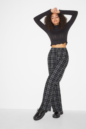 C&A Clockhouse Cloth Mid-rise Taille Palazzo Check Hosen Damen Schwarz Weiß | PTWXZ-3907