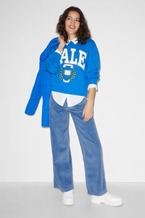 C&A Clockhouse Corduroy High Taille Weite Leg Hosen Damen Blau | BDTXR-9735