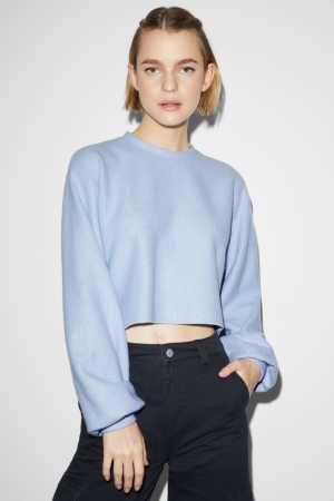C&A Clockhouse Cropped Hoodie Damen Hellblau | PNFKA-9805