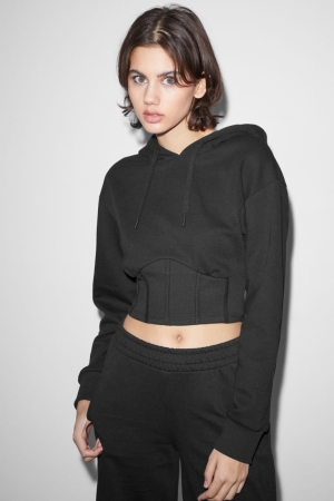 C&A Clockhouse Cropped Hoodie Damen Schwarz | FJEOL-9473