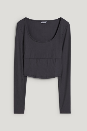 C&A Clockhouse Cropped Long Sleeve Oberteile Damen Dunkelgrau | CYQMT-5841