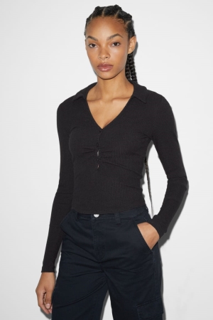 C&A Clockhouse Cropped Long Sleeve Oberteile Damen Schwarz | TVZDO-4027