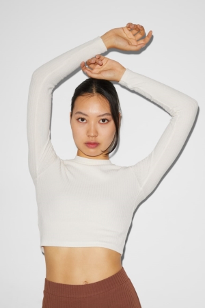 C&A Clockhouse Cropped Long Sleeve Oberteile Damen Weiß | XNBIE-1892