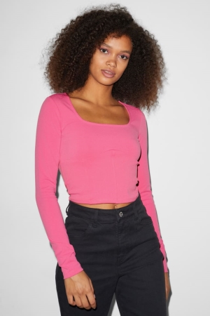 C&A Clockhouse Cropped Long Sleeve Oberteile Damen Rosa | YIPNQ-8016