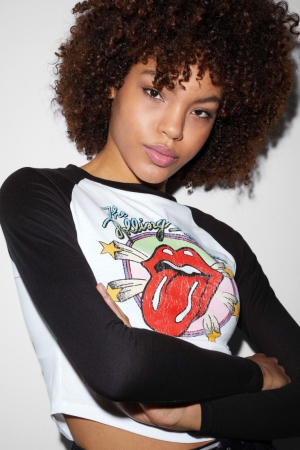 C&A Clockhouse Cropped Long Sleeve Rolling Stones Oberteile Damen Weiß | EVMSK-3678