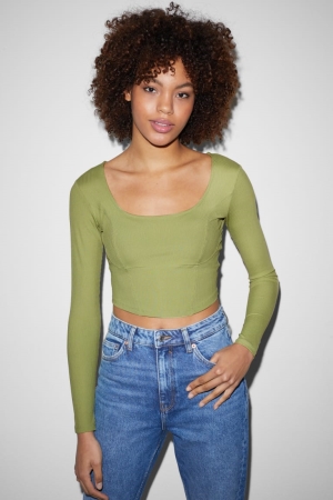 C&A Clockhouse Cropped Oberteile Damen Grün | XOMIU-3514