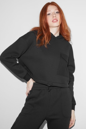 C&A Clockhouse Cropped Recycled Hoodie Damen Schwarz | LDRHN-9365