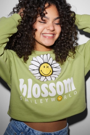 C&A Clockhouse Cropped Smileyworld® Sweatshirts Damen Hellgrün | DQPWG-6741