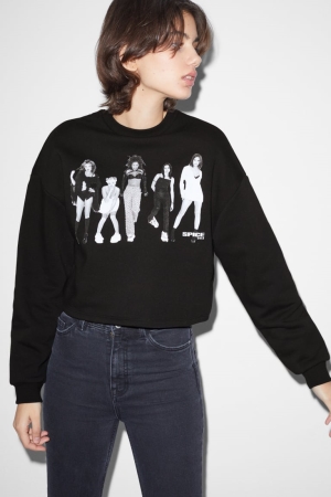 C&A Clockhouse Cropped Spice Girls Sweatshirts Damen Schwarz | TFWKD-0879