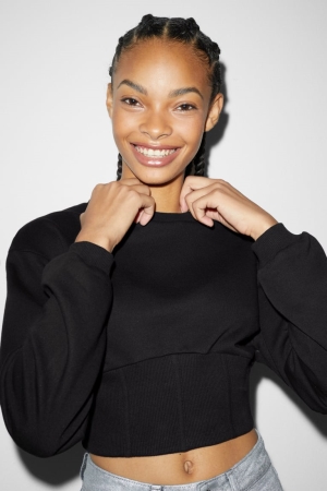 C&A Clockhouse Cropped Sweatshirts Damen Schwarz | NAOBV-2893