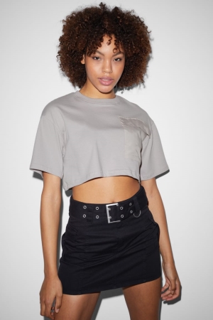C&A Clockhouse Cropped T-shirts Damen Hellgrau | WEOXM-7903