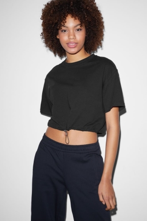 C&A Clockhouse Cropped T-shirts Damen Schwarz | MAQJZ-0215