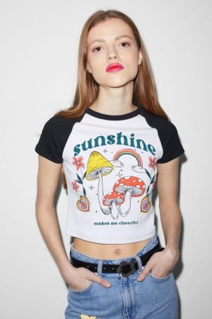 C&A Clockhouse Cropped T-shirts Damen Weiß | HLRMG-9234