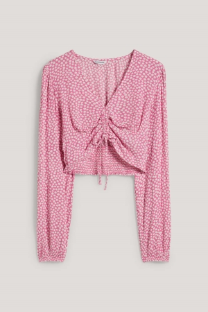 C&A Clockhouse Cropped With Livaeco™ Fibres Floral Bluse Damen Weiß Rosa | LYGUF-3870