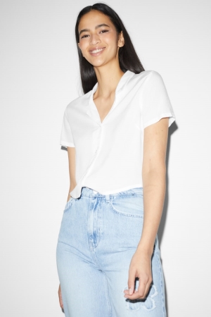 C&A Clockhouse Cropped With Livaeco™ Fibres Bluse Damen Weiß | SYXML-6495