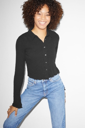 C&A Clockhouse Cropped With Recycled Polyester Bluse Damen Schwarz | MCGQS-3657