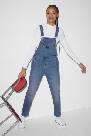 C&A Clockhouse Denim Dungarees Relaxed Fit Jeans Damen Blau Hellblau | NQDGP-5720