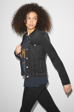 C&A Clockhouse Denim Jacke Damen Schwarz | HVTKB-1472