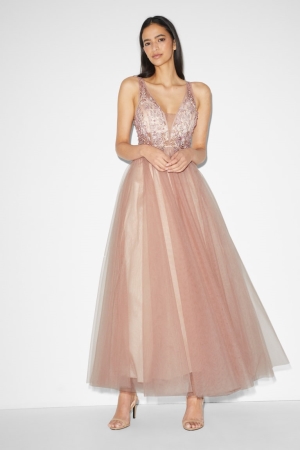 C&A Clockhouse Fit & Flare Partywear Kleider Damen Beige | RPIEK-7508