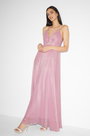 C&A Clockhouse Fit & Flare Shiny Partywear Kleider Damen Rosa | TQWGB-8540