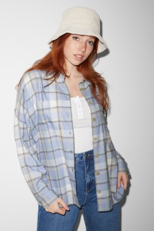 C&A Clockhouse Flannel Check Bluse Damen Hellblau | UVCON-1270