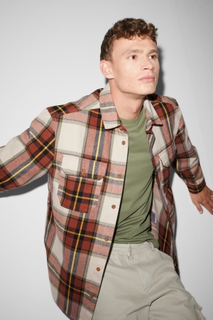 C&A Clockhouse Flannel Relaxed Fit Kent Collar Check Hemd Herren Braun Beige | WJOQF-6247