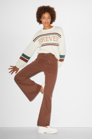 C&A Clockhouse Flare High Taille Hosen Damen Hellbraun | KTYRN-8914
