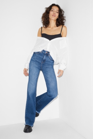C&A Clockhouse Flared High Taille Jeans Damen Blau | ARVUB-6592