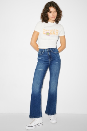 C&A Clockhouse Flared High Taille Jeans Damen Blau | MYQTX-1052
