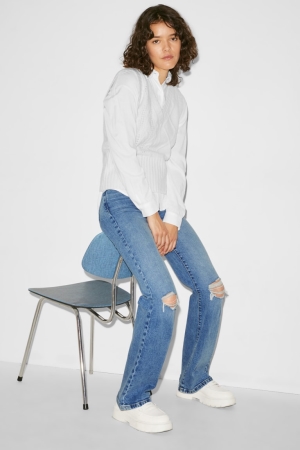 C&A Clockhouse Flared High Taille Jeans Damen Blau Hellblau | TQJIG-5134