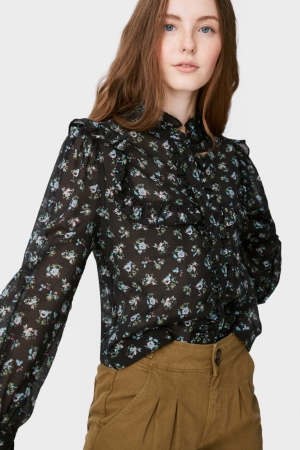 C&A Clockhouse Floral Bluse Damen Schwarz | POAHT-6580
