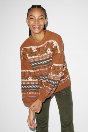 C&A Clockhouse Floral Jumper Damen Braun | LRWKU-3615