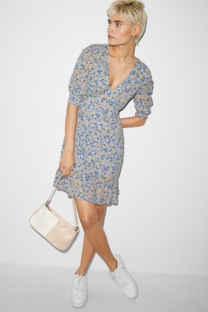 C&A Clockhouse Floral Kleider Damen Hellblau | MVEIF-1583