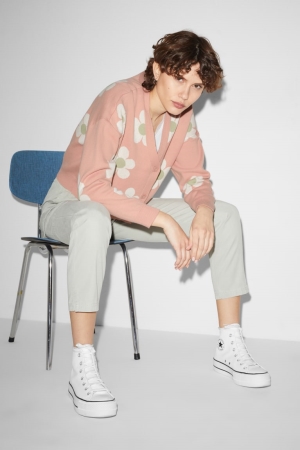 C&A Clockhouse Floral Strickjacke Damen Rosa | NRCQH-1958