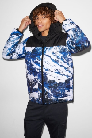 C&A Clockhouse Gesteppt With Hood Jacke Herren Dunkelblau Weiß | JSIPF-3745
