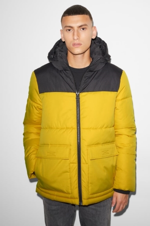 C&A Clockhouse Gesteppt With Hood Recycled Jacke Herren Gelb | AODFB-1425