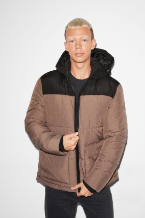 C&A Clockhouse Gesteppt With Hood Recycled Jacke Herren Hellbraun | QEDXO-9436