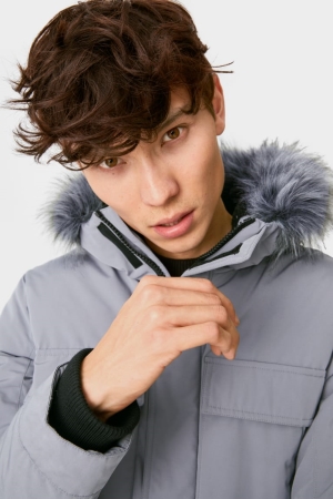 C&A Clockhouse Gesteppt With Hood Recycled Jacke Herren Grau | RDOVC-1925