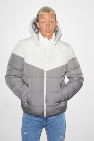 C&A Clockhouse Gesteppt With Hood Recycled Jacke Herren Weiß Grau | UYCVL-4637