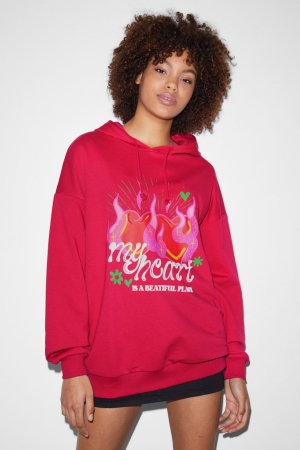 C&A Clockhouse Hoodie Damen Rot | PVBQU-8925