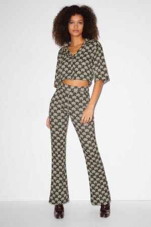 C&A Clockhouse Jersey Flared Floral Hosen Damen Braun | OEHNM-4127