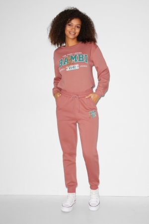 C&A Clockhouse Joggers Bambi Hosen Damen Dunkelrosa | RWLDB-5307