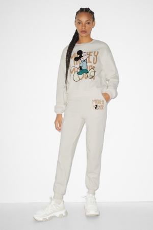 C&A Clockhouse Joggers Mickey Mouse Hosen Damen Weiß | PCWFH-9104