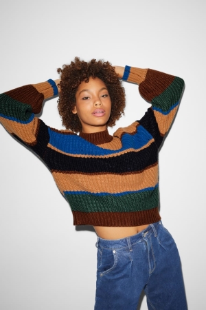 C&A Clockhouse Jumper Damen Braun Blau | BXRFI-6327