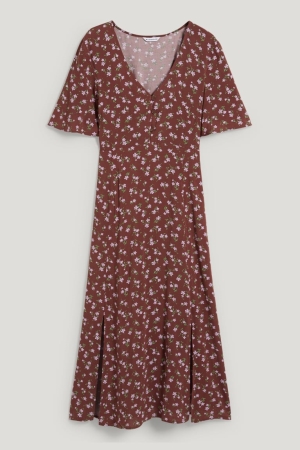 C&A Clockhouse Livaeco™ Fibres Floral Kleider Damen Dunkelbraun | KLUDW-3018